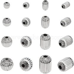 16Pcs 8 Style 304 Stainless Steel Corrugated Beads, Mixed Shapes, Stainless Steel Color, 2pcs/style(STAS-UN0026-35)