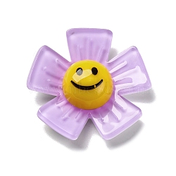 Resin Cabochons, with Acrylic, Flower with Smiling Face , Orchid, 33.5x34.5x10mm(OACR-Q055-04E)