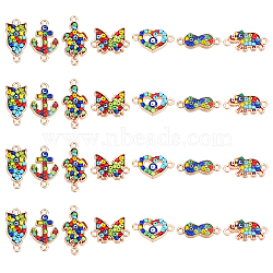 PandaHall Elite 28Pcs 7 Style Alloy Links Connectors, with Glass Seed Beads, Light Gold, Heart & Infinity & Anchor & Tortoise & Owl & Elephant & Butterfly, Colorful, 11~26x8~22.5x3~4mm, Hole: 1.6~1.8mm, 7 style, 4pcs/style, 28pcs(PALLOY-PH0002-03-RS)