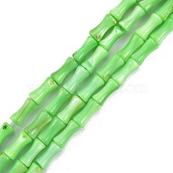 Natural Freshwater Shell Beads Strands, Dyed, Bamboo Stick Shape, Lime, 8x4.5mm, Hole: 0.8mm, about 46pcs/strand, 14.49 inch(36.8cm)(SHEL-G013-01E)