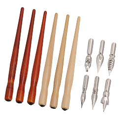 Wood Dipping Pen Handles, with Replacement Nibs, Calligraphy Caricature Art Supplies, Mixed Color, Handle: 15.3x1.2cm, 6pcs, Nib: 3.6~4.2x0.6~0.9x0.2~0.25cm, 10pcs(DIY-FG0004-30)