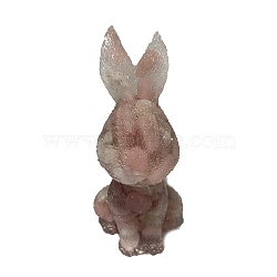 Resin Rabbit Display Decoration, with Natural  Pink Opal Chips Inside for Home Office Desk Decoration, 45x50x95mm(PW-WG37715-04)