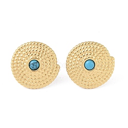 Natural Turquoise & 304 Stainless Steel Rope Disc Stud Earrings for Women, Golden, 22x21.5mm(EJEW-G390-04G-02)