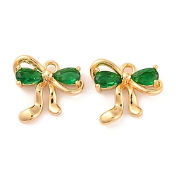 Brass Micro Pave Cubic Zirconia Charms, Bowknot, Green, 12x13x3.5mm, Hole: 1.4mm(KK-S389-03G-02)