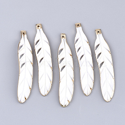 Electroplate Freshwater Shell Big Pendants, Feather, Light Gold, 68~69x13~14x2mm, Hole: 1.5mm(SHEL-T012-02)