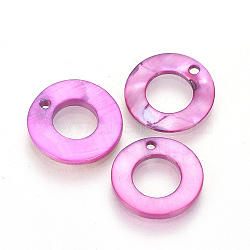 Freshwater Shell Charms, Dyed, Ring, Magenta, 15x2mm, Hole: 1mm(SHEL-S269-36D)