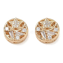 Brass Micro Pave Clear Cubic Zirconia Beads, Flat Round & Star, Real 18K Gold Plated, 12x6mm, Hole: 1.6mm(CU-CBAB0CF-07G)