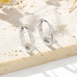 304 Stainless Steel Hoop Earrings for Women, with 316 Surgical Stainless Steel Ear Pins, Textured Ring, Stainless Steel Color, 15.5x2mm(EJEW-C096-58P)