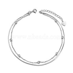 SHEGRACE 925 Sterling Silver Multi-Strand Anklet, with Snake Chains and Cable Chains, Round Beads, Platinum, 8-1/4 inch(21cm)(JA88A)