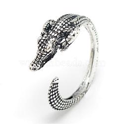 Adjustable Alloy Cuff Finger Rings, Crocodile, Size 8, Antique Silver, 18mm(RJEW-S038-042)
