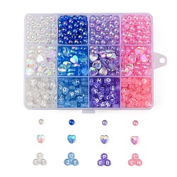 2 Style Transparent Acrylic Beads, Heart & Round, Mixed Color, about 868pcs/box(TACR-FS0001-17)