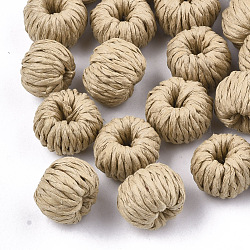 Handmade Woven Beads, Paper Imitation Raffia Covered with Wood, Rondelle, BurlyWood, 14~16x11~13mm, Hole: 1.5~2mm(WOVE-T006-086A)