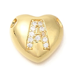 Rack Plating
 Brass Micro Pave Cubic Zirconia Pendants, Cadmium Free & Lead Free, Heart with Letter A~Z Charms, Letter A, 14.5x16x6mm, Hole: 3mm(KK-I722-04G-A)