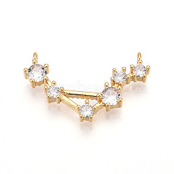 Brass Micro Pave Cubic Zirconia Pendants, Twelve Constellations Charms, Long-Lasting Plated, Nickel Free, Real 18K Gold Plated, Libra, 13.5x23x3mm, Hole: 1.2mm(KK-N261-120C-G)