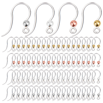 80Pcs 4 Colors Eco-Friendly Plastic Earring Hooks, with 304 Stainless Steel Beads and Horizontal Loop, Round, Mixed Color, 15.5x8x0.7mm, Hole: 1.2mm, 24 Gauge, Pin: 0.5mm, 20Pcs/color