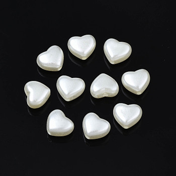 ABS Plastic Imitation Pearl Beads, Heart, Seashell Color, 8x9x5mm, Hole: 1.5mm, about 2590pcs/500g