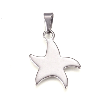 304 Stainless Steel Pendants, Starfish, Stainless Steel Color, 30.5x26.5x1.5mm, Hole: 10x4.5mm