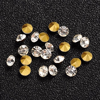 Glass Pointed Back Rhinestone, Faceted Diamond, Back Plated, Crystal, 3.6x2.6mm, about 1440pcs/bag