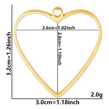 Stainless Steel Open Back Bezel Pendants, For DIY UV Resin, Epoxy Resin, Pressed Flower Jewelry, Golden, Heart, 32x30x3mm, Hole: 2.2mm