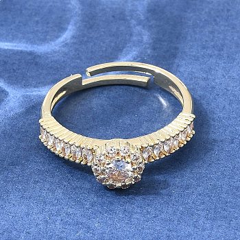 Brass Micro Pave Clear Cubic Zirconia Cuff Open Rings, Round, Golden, 7mm, Inner Diameter: 17mm