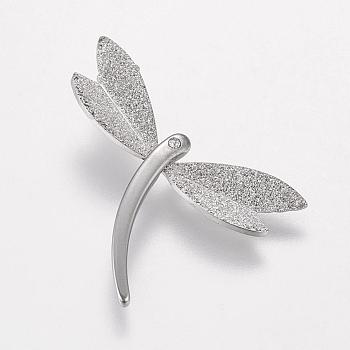 Trendy Dragonfly Necklace Findings 304 Stainless Steel Textured Pendants, with Rhinestone, Stainless Steel Color, 23x31x2mm, Hole: 3.5mm