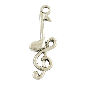Tibetan Style Alloy Pendants, Musical Note, Cadmium Free & Lead Free, Antique Silver, 31x11x2.5mm, Hole: 2mm, about 650pcs/1000g