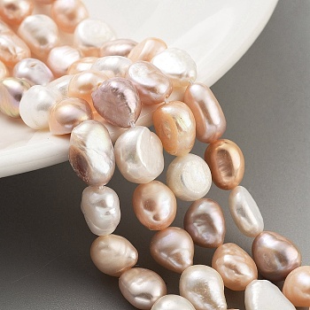 Natural Cultured Freshwater Pearl Beads Strands, Two Sides Polished, Grade 4A, Dark Salmon, 8~9mm, Hole: 0.5mm, about 19pcs/strand, 6.89''(17.5cm)