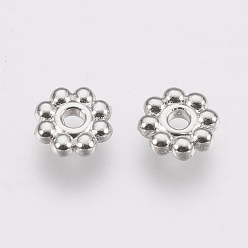 Alloy Daisy Spacer Beads, Flower, Cadmium Free & Lead Free, Platinum, 5x1.5mm, Hole: 1.8mm, about 7000pcs/1000g
