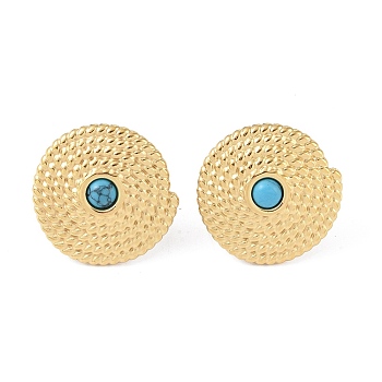 Natural Turquoise & 304 Stainless Steel Rope Disc Stud Earrings for Women, Golden, 22x21.5mm