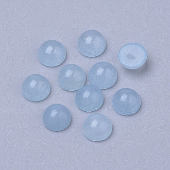 Natural White Jade Cabochons, Dyed, Half Round/Dome, Sky Blue, 6x3~4mm