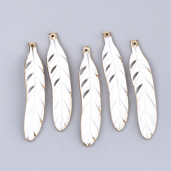 Electroplate Freshwater Shell Big Pendants, Feather, Light Gold, 68~69x13~14x2mm, Hole: 1.5mm