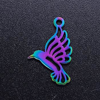 Ion Plating(IP) 304 Stainless Steel Pendants, Bird, Rainbow Color, 18.5x12x1mm, Hole: 1.5mm