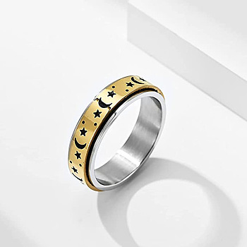 201 Stainless Steel Rotatable Finger Rings, Moon & Star, Spinner Fidget Band Anxiety Stress Relief Ring for Women, Golden, US Size 7(17.3mm)