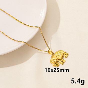 Animal Stainless Steel Elephant Pendant Necklace for Women, Trendy Lock Chain Jewelry