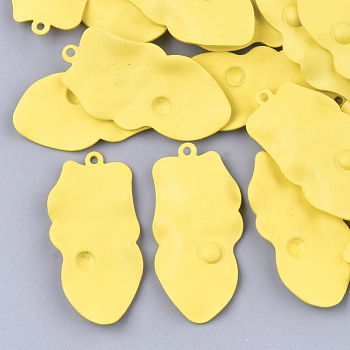 Spray Painted Iron Pendants, Yellow, 37x18x2.5mm, Hole: 1mm