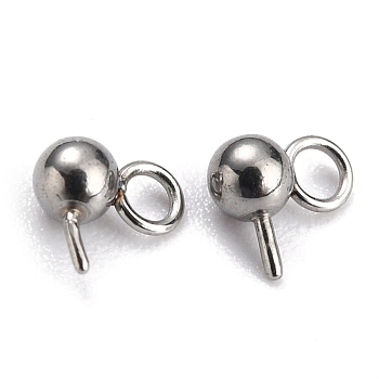 304 Stainless Steel Ball Post Stud Earring Findings, with Loop and 316 Surgical Stainless Steel Pin, Stainless Steel Color, 4x4.5x2.5mm, Hole: 1.4mm, Pin: 0.5mm