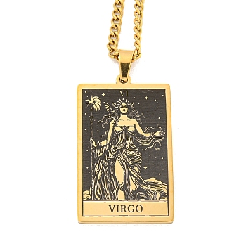 304 Stainless Steel Tarot Pendant Necklaces, Cable Chain Necklaces, Virgo, 23.23~24.21 inch(59~61.5cm)