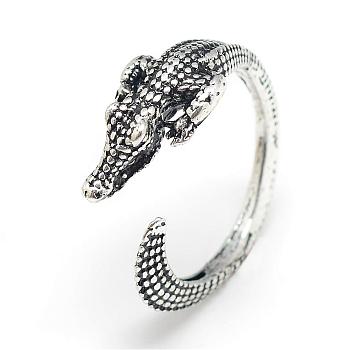 Adjustable Alloy Cuff Finger Rings, Crocodile, Size 8, Antique Silver, 18mm