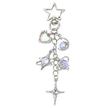 Iron & Alloy Resin Pendant Decorations, with Alloy Swivel Lobster Clasps, Platinum, 120mm