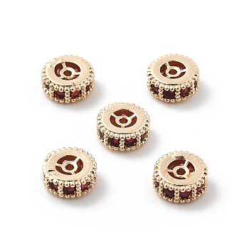 Brass Micro Pave Cubic Zirconia Beads, Long-Lasting Plated, Rack Plating, Flat Round, Light Gold, 6x2.5mm, Hole: 0.8mm