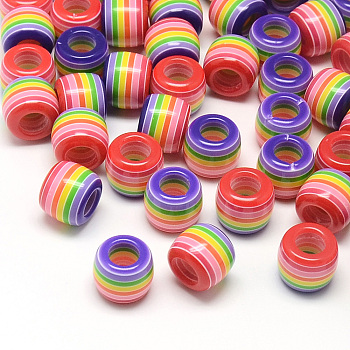 Opaque Stripe Resin Beads, Large Hole Beads, Barrel, Mauve, 11x10.5mm, Hole: 6mm