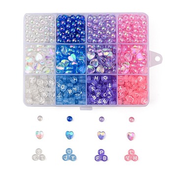 2 Style Transparent Acrylic Beads, Heart & Round, Mixed Color, about 868pcs/box