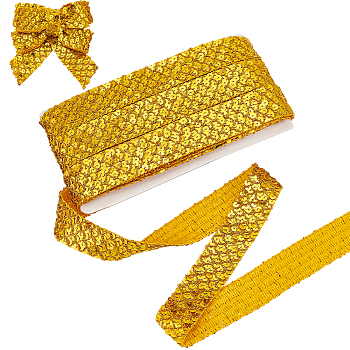Plastic Paillette Beads, Sequins Beads, Ornament Accessories, 5 Rows Paillette Roll, Flat, Gold, 35x1mm, 12m/board