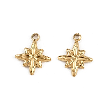 304 Stainless Steel Charms, Ion Plating(IP), Star Charm, Real 18K Gold Plated, 10x8.5x1.5mm, Hole: 1mm