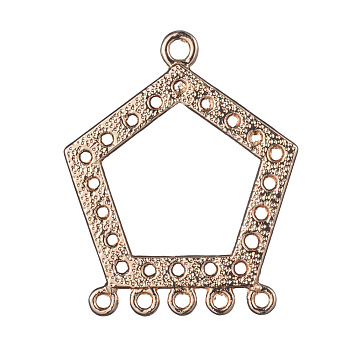 Pentagon Tibetan Style Alloy Cabochon Connector Settings, 1/5Loops, Light Gold, Tray: 19mm, 39x32x2mm, Hole: 2mm and 3mm