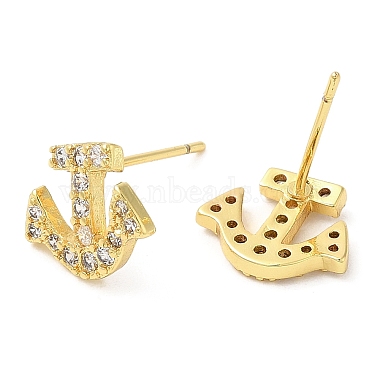 Rack Plating Brass Anchor Stud Earrings with Cubic Zirconia(EJEW-D061-17G)-2