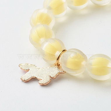 Bead in Bead Transparent Acrylic Pumpkin Beads Stretch Bracelet for Kid(BJEW-JB06593)-6
