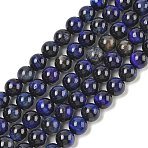 Grade AB Natural Tiger Eye Beads Strands, Dyed & Heated, Round, Royal Blue, 8mm, Hole: 1.2mm, about 46~47pcs/strand, 14.90~15.24''(37.8~38.7cm)(G-B133-A02-8MM-01)
