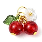 Glass & Resin Pendants, Cherry Charms, with Golden Jump Rings, Red, 20.5x16.5x8mm, Hole: 4mm, 20pcs/set(PALLOY-JF03179-02-S)
