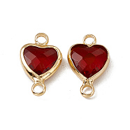 Transparent K9 Glass Connector Charms, Heart Links, with Light Gold Tone Brass Findings, Garnet, 14x8.5x3.7mm, Hole: 1.8mm(GLAA-A005-31LG-05)